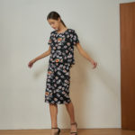 Reversible Basic Blouse II with black floral prints and solid beige