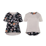 Reversible Basic Blouse II with black floral prints and solid beige