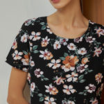 Reversible Basic Blouse II with black floral prints and solid beige