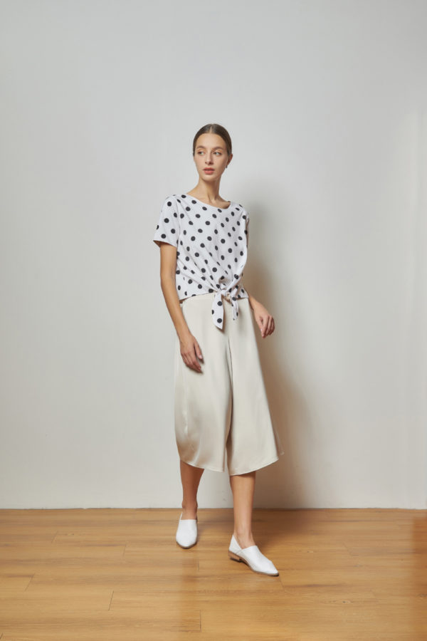 Reversible Cropped Wide Leg Pants with light grey and solid beige