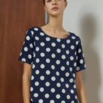 Reversible Basic Blouse I with navy polka dots and solid beige