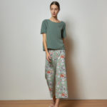 Reversible Signature Pants with green floral prints and light green