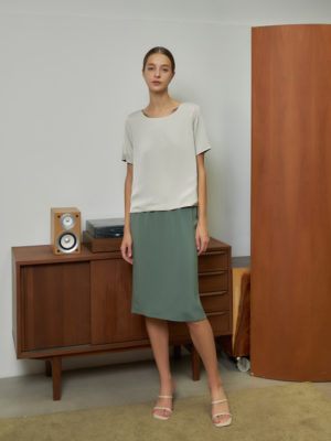Reversible Midi Pencil Skirt with light green and black