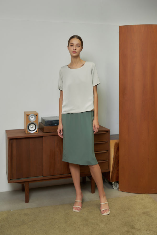 Reversible Midi Pencil Skirt with light green and black