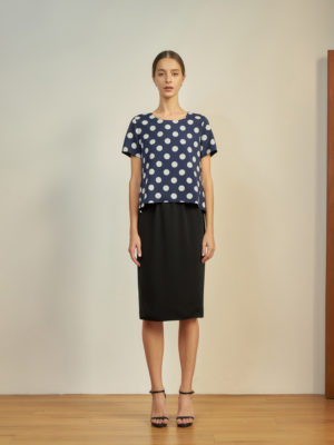 Reversible Midi Pencil Skirt with pink nude and black (reverse side)