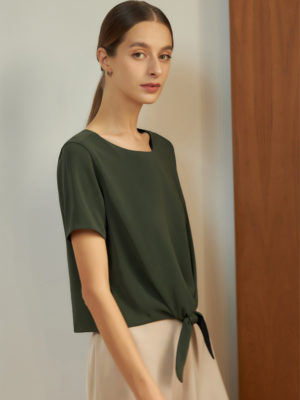 Reversible Tie-Waist Blouse with dark green and black