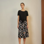 Reversible Cropped Wide Leg Pants with black floral prints and black
