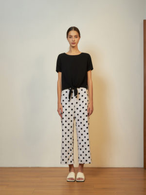 Reversible Signature Pants with bw polka dots and solid beige
