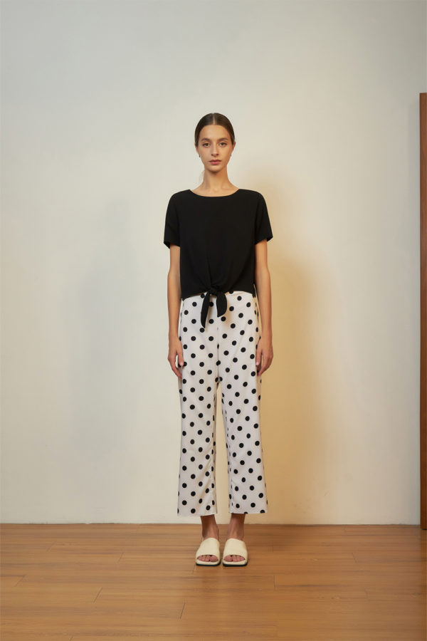 Reversible Signature Pants with bw polka dots and solid beige