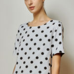 Reversible Basic Blouse I with bw polka dots and light green