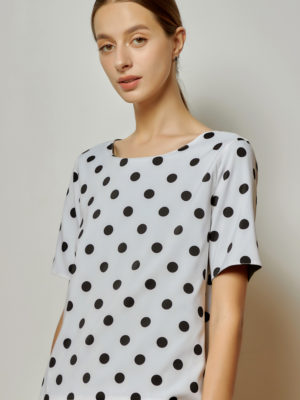 Reversible Basic Blouse I with bw polka dots and light green