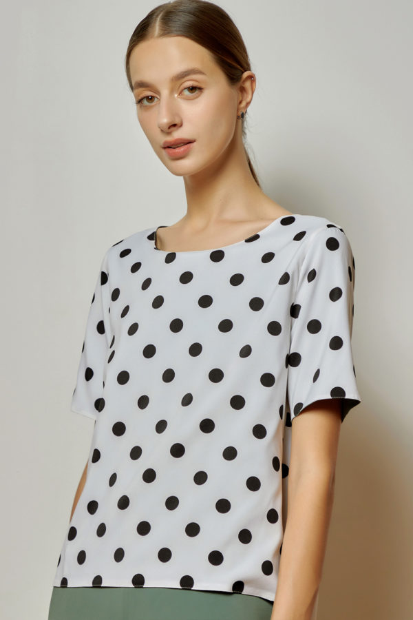 Reversible Basic Blouse I with bw polka dots and light green