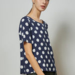 Reversible Basic Blouse I with navy polka dots and solid beige