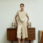 Reversible Cropped Wide Leg Pants with light grey and solid beige