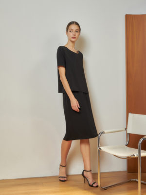 Reversible Midi Pencil Skirt with light green and black (reverse side)