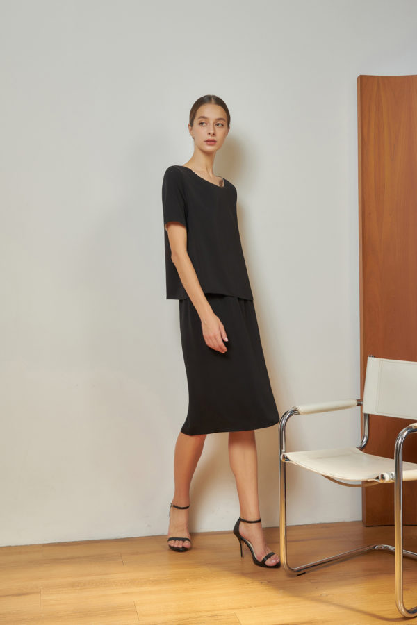 Reversible Midi Pencil Skirt with light green and black (reverse side)