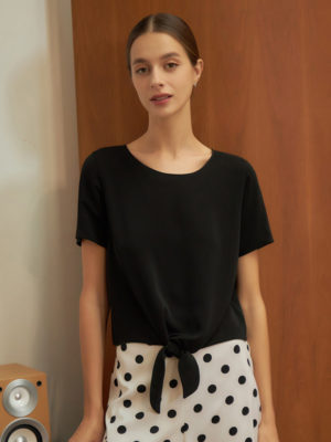 Reversible Tie-Waist Blouse with dark green and black (reverse side)
