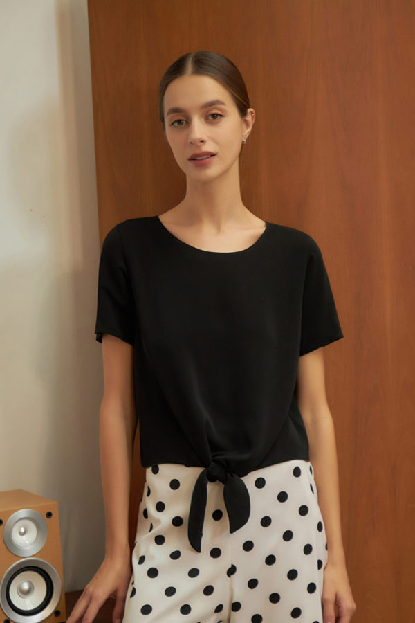 Reversible Tie-Waist Blouse with dark green and black (reverse side)