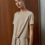 Reversible Tie-Waist Blouse with bw polka dots and solid beige (reverse side)