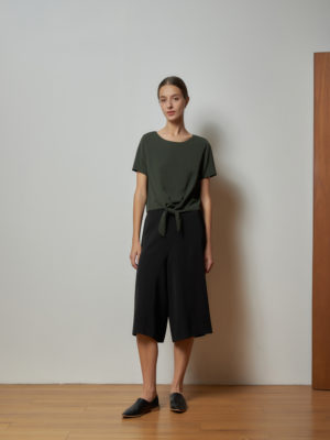Reversible Cropped Wide Leg Pants with black floral prints and black (reverse side)