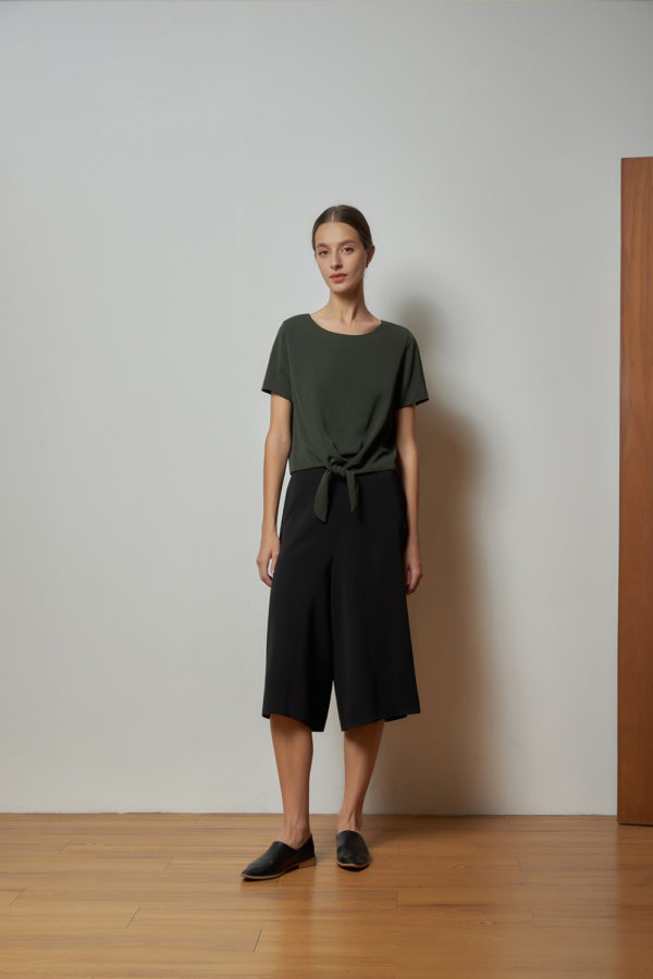 Reversible Cropped Wide Leg Pants with black floral prints and black (reverse side)