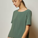 Reversible Basic Blouse I with bw polka dots and light green (reverse side)