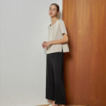 Reversible Basic Blouse I with navy polka dots and solid beige