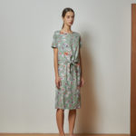 Reversible Tie-Waist Blouse with green floral prints and light green