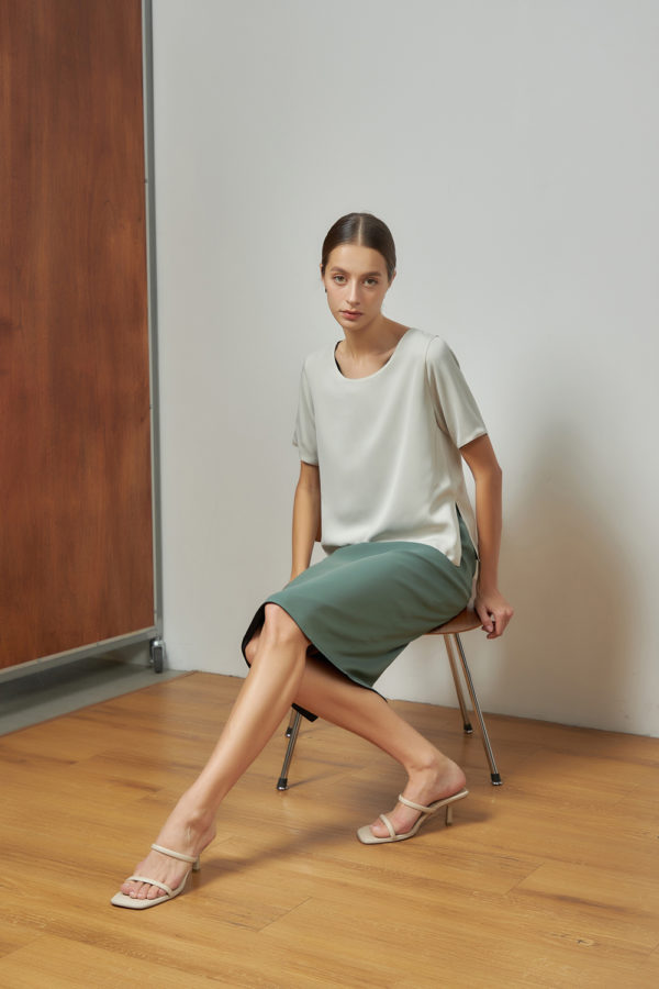 Reversible Midi Pencil Skirt with light green and black