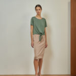 Reversible Tie-Waist Blouse with green floral prints and light green