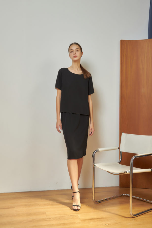 Reversible Midi Pencil Skirt with light green and black