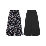 Reversible Cropped Wide Leg Pants with black floral prints and black