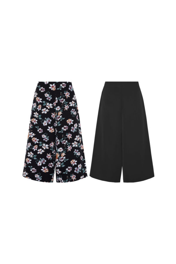 Reversible Cropped Wide Leg Pants with black floral prints and black