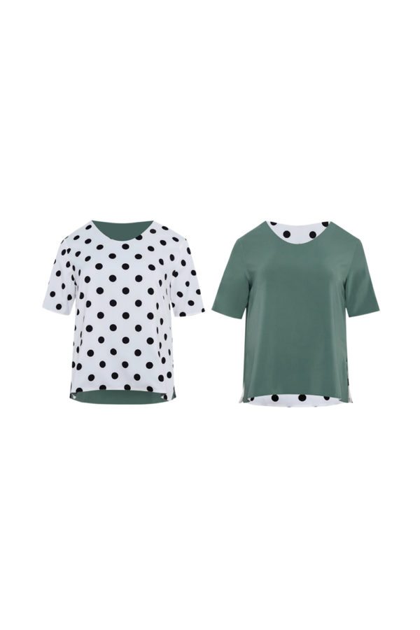 Reversible Basic Blouse I with bw polka dots and light green