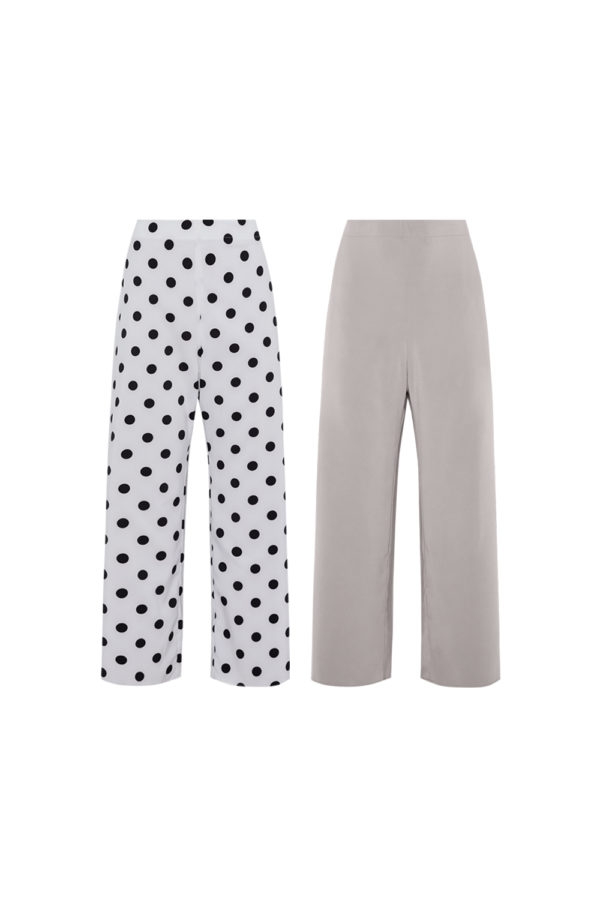 Reversible Signature Pants with bw polka dots and solid beige