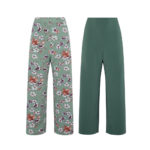 Reversible Signature Pants with green floral prints and light green