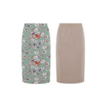 Reversible Midi Pencil Skirt with green floral prints and pink nude