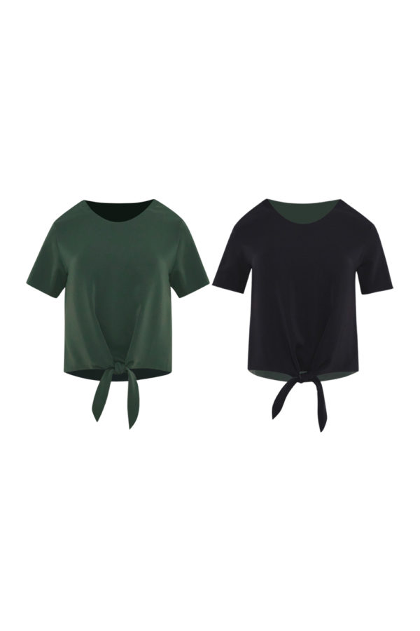 Reversible Tie-Waist Blouse with dark green and black (reverse side)