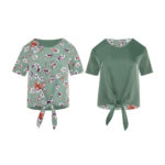 Reversible Tie-Waist Blouse with green floral prints and light green