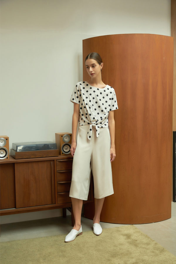 Reversible Cropped Wide Leg Pants with light grey and solid beige