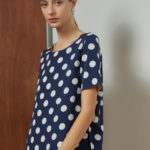 Reversible Basic Blouse I with navy polka dots and solid beige