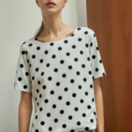 Reversible Basic Blouse I with bw polka dots and light green
