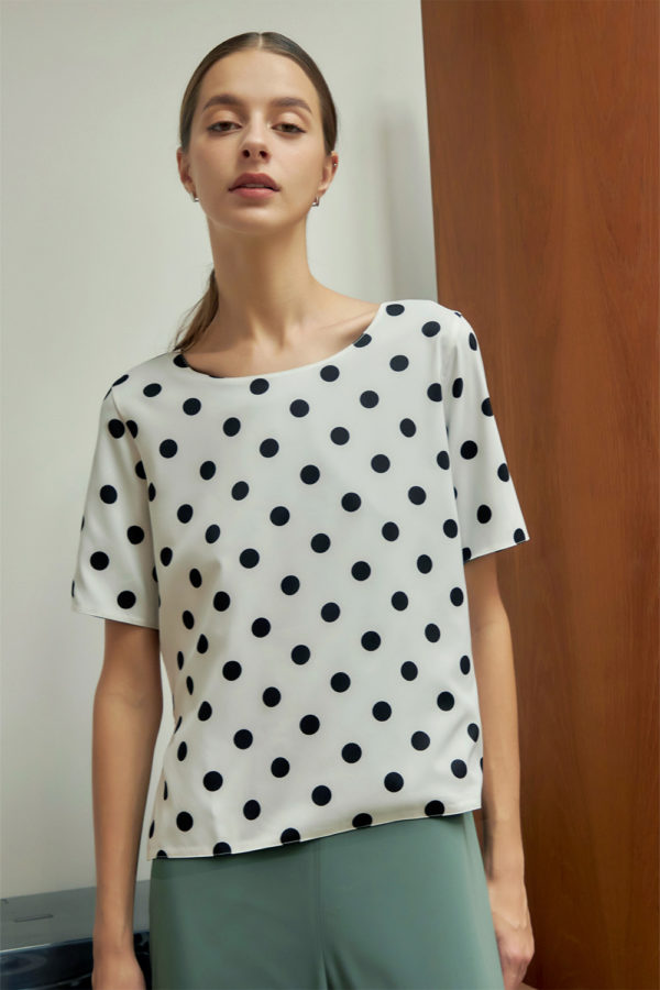 Reversible Basic Blouse I with bw polka dots and light green
