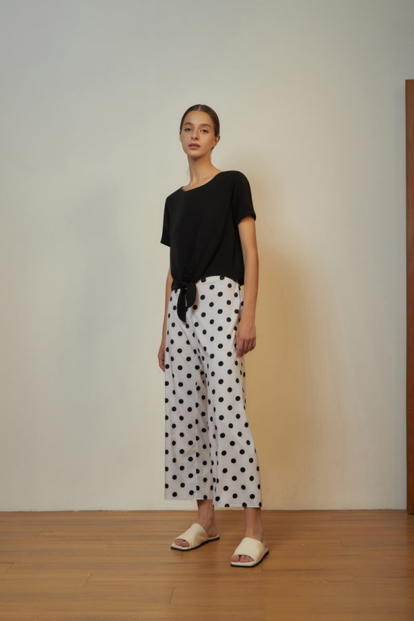 Reversible Signature Pants with bw polka dots and solid beige