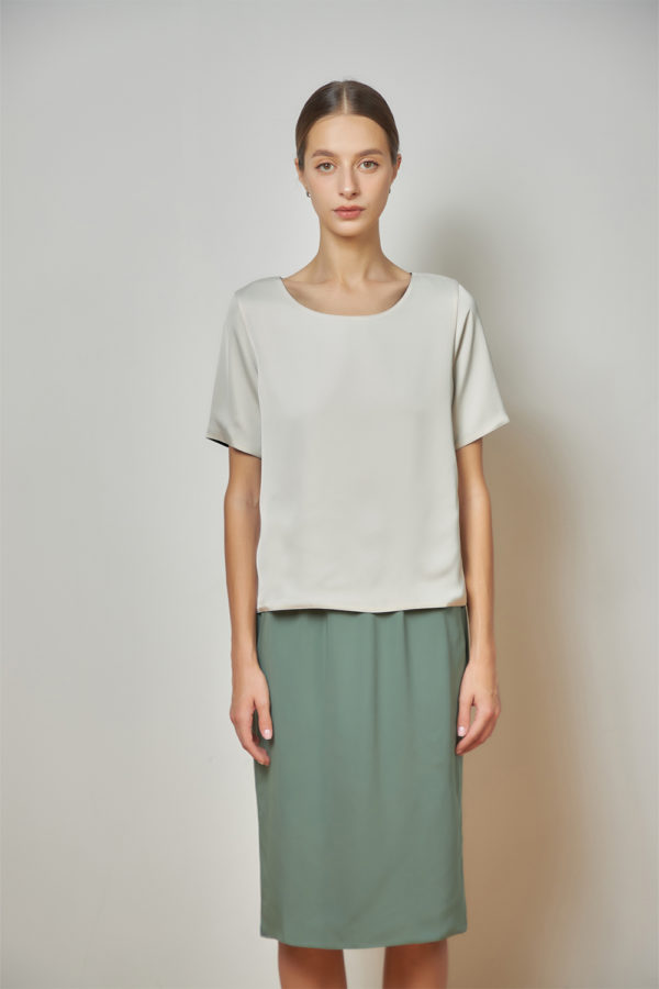Reversible Midi Pencil Skirt with light green and black