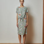 Reversible Midi Pencil Skirt with green floral prints and pink nude