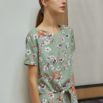 Reversible Tie-Waist Blouse with green floral prints and light green