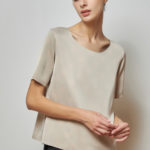 Reversible Basic Blouse I with navy polka dots and solid beige