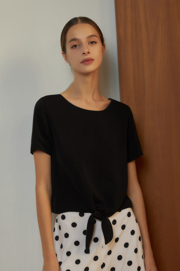Reversible Tie-Waist Blouse with dark green and black (reverse side)