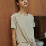 Reversible Tie-Waist Blouse with bw polka dots and solid beige (reverse side)